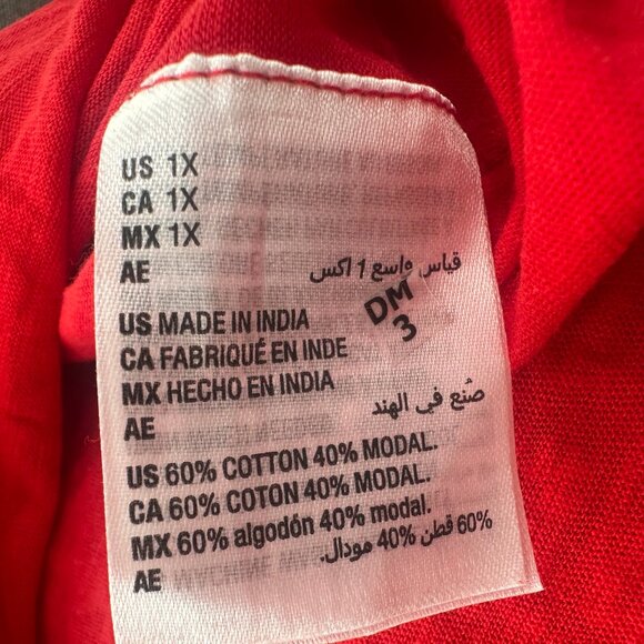 Style & Co Basic Red Shirt Lightweight Plus 1X Cotton Blend Short Sleeve V-Neck - Picture 8 of 10